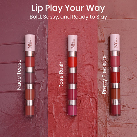 NY Bae 4 IN 1 Lip Play Liquid Lipstick - Pretty Pleasure (4 ml) | Matte Lips | Super Pigmented | Multi-Use | Pink & Brown Shades | Travel Kit