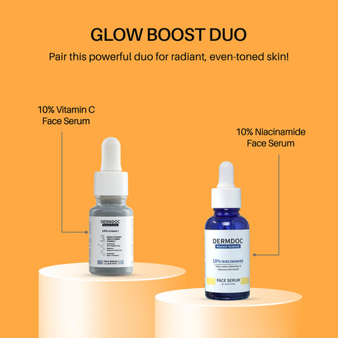 DERMDOC 10% Vitamin C Face Serum for Glowing Skin (12 ml) | Brightening Face Serum | Fight Dark Spots, Pigmentation & Dull Skin