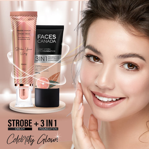 FACES CANADA Strobe Cream - Peach, 30 ml | Primer + Highlighter + Moisturizer | Shea Butter & Hyaluronic Acid | Intense Hydration | Flawless Radiant Dewy Skin | Illuminating & Glowing Makeup Base