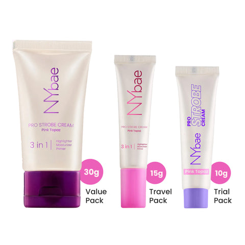 NY Bae Pro Strobe Cream Trial Pack of 3: Pink Topaz, Rose Diamond & Gold Sapphire (10 gm x 3) | Primer + Moisturizer + Highlighter | Dewy Glowing Skin | Instant Glow | Korean Glow, Sun-kissed Glow & Golden Hour Glow | Suited for all Skin Tones