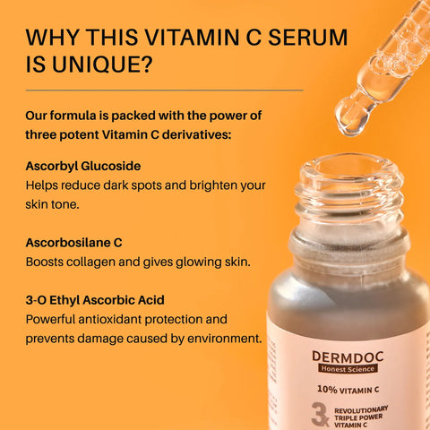 DERMDOC Glow & Shield Duo (Combo of 2) | 4% Niacinamide Ultra Violet Brightening Sunscreen with SPF 50 PA+++ Sun Protection (60 gm) | 10% Vitamin C Face Serum for Glowing Skin (12 ml)