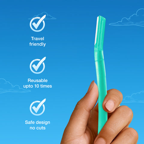 Good Vibes Glow Wand Facial Razor Pack of 4 for Women | Instant & Painless Hair Removal | Shaving for Upper Lip Chin Sideburns & Eyebrows | Smooth Hair-Free Skin | Dermaplaning & Exfoliation | Gentle & Slip-Proof | Suitable for Sensitive Skin