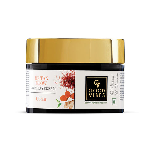 Good Vibes Ubtan De-tan Glow Light Day Cream with Power of Serum | Oil free, Tan free, Depigmentation (50 gm)