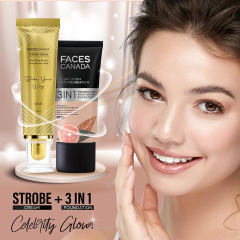 FACES CANADA Strobe Cream - Gold, 30 ml | Primer + Highlighter + Moisturizer | Shea Butter & Hyaluronic Acid | Intense Hydration | Flawless Radiant Dewy Skin | Illuminating & Glowing Makeup Base