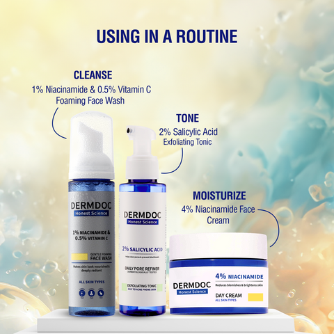 DERMDOC 1% Niacinamide & 0.5% Vitamin C Foaming Face Wash for Glowing Skin (80 ml) | Skin Cleansing | Oily Skin Friendly | Oil-Free Face Wash