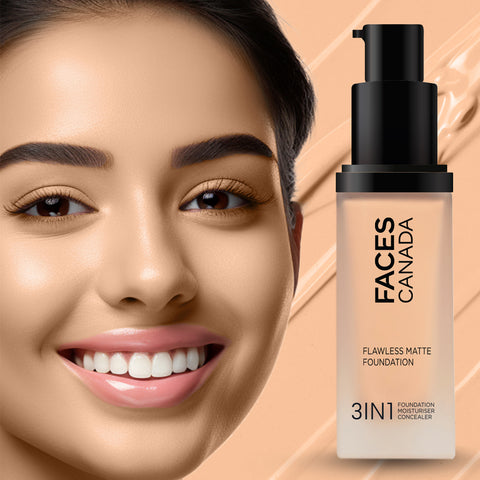 FACES CANADA Flawless Matte Foundation - Rose Ivory 011, 30 ml | 3-in-1 Foundation + Moisturizer + Concealer | 12 HR Hydration + SPF 18 | Full HD Matte Coverage | Lightweight | Anti Ageing