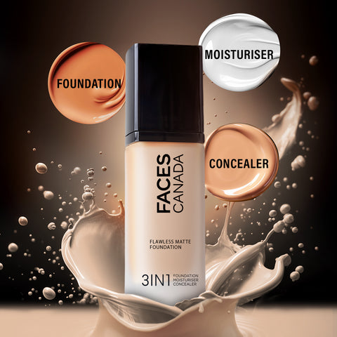 FACES CANADA Flawless Matte Foundation - Absolute Ivory 012, 30 ml | 3-in-1 Foundation + Moisturizer + Concealer | 12 HR Hydration + SPF 18 | Full HD Matte Coverage | Lightweight | Anti Ageing