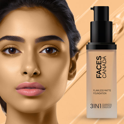 FACES CANADA Flawless Matte Foundation - Honey Beige 031, 30 ml | 3-in-1 Foundation + Moisturizer + Concealer | 12 HR Hydration + SPF 18 | Full HD Matte Coverage | Lightweight | Anti Ageing
