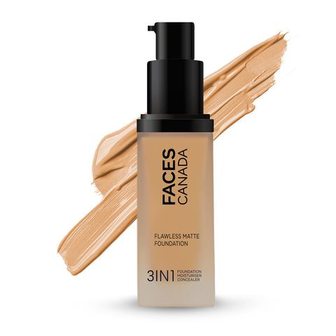 FACES CANADA Flawless Matte Foundation - Soft Sand 041, 30 ml | 3-in-1 Foundation + Moisturizer + Concealer | 12 HR Hydration + SPF 18 | Full HD Matte Coverage | Lightweight | Anti Ageing