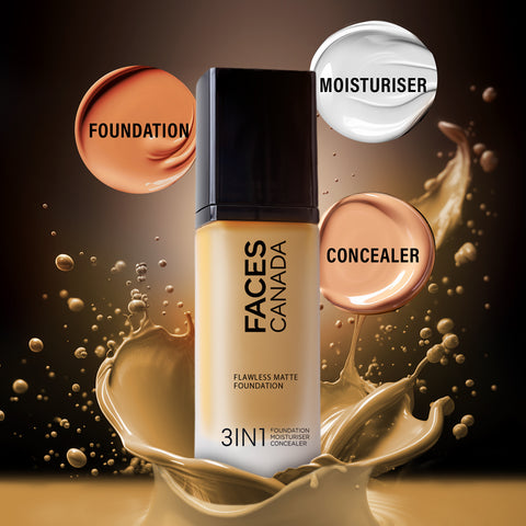 FACES CANADA Flawless Matte Foundation - Warm Sand 042, 30 ml | 3-in-1 Foundation + Moisturizer + Concealer | 12 HR Hydration + SPF 18 | Full HD Matte Coverage | Lightweight | Anti Ageing