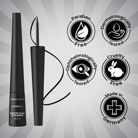 FACES CANADA Ultime Pro Matte Play Eyeliner - Black, 2.5 ml | Quick Dry | Matte Finish | 24 Hr Long Lasting Formula | Precise Felt Tip | Highly Pigmented | Waterproof, Smudgeproof & Sweatproof