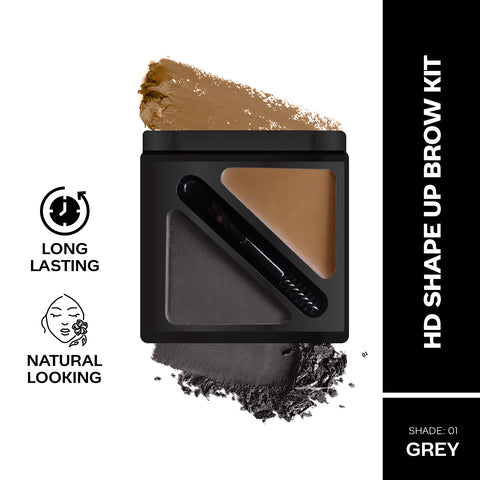 FACES CANADA HD Shape Up Brow Kit - Grey 01, 2.8 gm | Eyebrow Duo Kit - Wax & Powder With Brush | Long-Lasting | Precise & Natural Looking | Rich Color Payoff | Shaped & Defined Brows | Cruelty-free