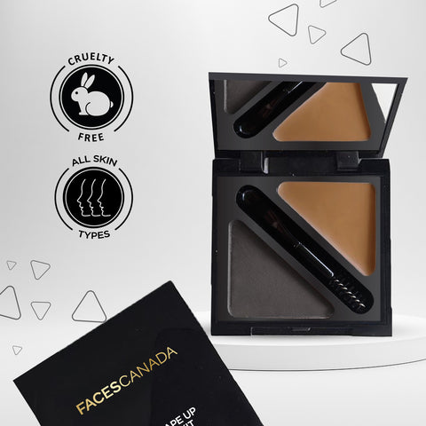 FACES CANADA HD Shape Up Brow Kit - Grey 01, 2.8 gm | Eyebrow Duo Kit - Wax & Powder With Brush | Long-Lasting | Precise & Natural Looking | Rich Color Payoff | Shaped & Defined Brows | Cruelty-free