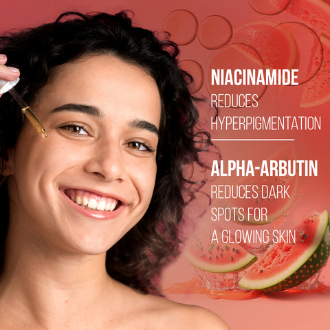 FACES CANADA Watermelon Glowy Fresh Face Serum, 27 ml | Niacinamide & Alpha-Arbutin | Lightweight Refreshing Biphasic Serum For All Skin Types | No Dark Spots & Hyperpigmentation | Radiant Clear Skin