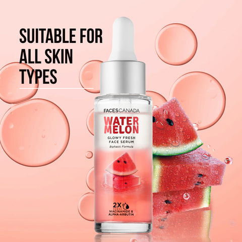FACES CANADA Watermelon Glowy Fresh Face Serum, 27 ml | Niacinamide & Alpha-Arbutin | Lightweight Refreshing Biphasic Serum For All Skin Types | No Dark Spots & Hyperpigmentation | Radiant Clear Skin