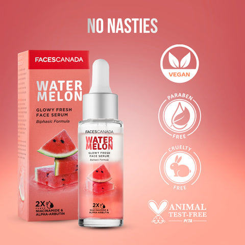 FACES CANADA Watermelon Glowy Fresh Face Serum, 27 ml | Niacinamide & Alpha-Arbutin | Lightweight Refreshing Biphasic Serum For All Skin Types | No Dark Spots & Hyperpigmentation | Radiant Clear Skin
