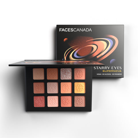 FACES CANADA Starry Eyes Eye Shadow Palette - Supernova 01, 16 gm | Shimmer & Matte Shades | Long Lasting & Highly Pigmented | Smudge Proof & Sweat Resistance | One Stroke Application | Luxurious Finish