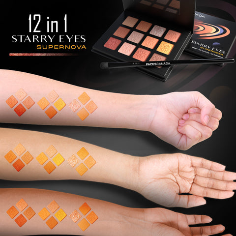 FACES CANADA Starry Eyes Eye Shadow Palette - Supernova 01, 16 gm | Shimmer & Matte Shades | Long Lasting & Highly Pigmented | Smudge Proof & Sweat Resistance | One Stroke Application | Luxurious Finish