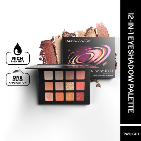 FACES CANADA Starry Eyes Eye Shadow Palette - Twilight 02, 16 gm | Shimmer & Matte Shades | Long Lasting & Highly Pigmented | Smudge Proof & Sweat Resistance | One Stroke Application | Luxurious Finish