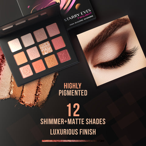 FACES CANADA Starry Eyes Eye Shadow Palette - Twilight 02, 16 gm | Shimmer & Matte Shades | Long Lasting & Highly Pigmented | Smudge Proof & Sweat Resistance | One Stroke Application | Luxurious Finish