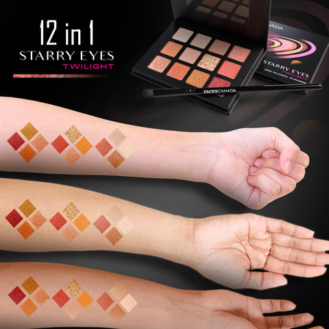 FACES CANADA Starry Eyes Eye Shadow Palette - Twilight 02, 16 gm | Shimmer & Matte Shades | Long Lasting & Highly Pigmented | Smudge Proof & Sweat Resistance | One Stroke Application | Luxurious Finish