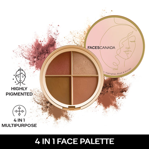 FACES CANADA Second Skin 4 in 1 Face Palette, 14.5g | Blush + Contour + Highlighter | Lightweight & Highly Pigmented | Luxurious Velvet Finish | Silky Smooth Texture | Easy To Blend