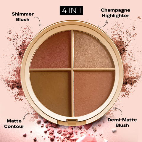 FACES CANADA Second Skin 4 in 1 Face Palette, 14.5g | Blush + Contour + Highlighter | Lightweight & Highly Pigmented | Luxurious Velvet Finish | Silky Smooth Texture | Easy To Blend