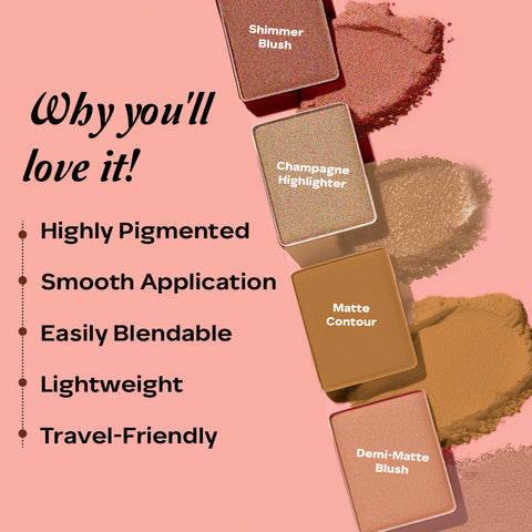 FACES CANADA Second Skin 4 in 1 Face Palette, 14.5g | Blush + Contour + Highlighter | Lightweight & Highly Pigmented | Luxurious Velvet Finish | Silky Smooth Texture | Easy To Blend