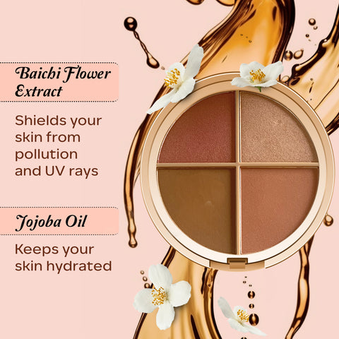 FACES CANADA Second Skin 4 in 1 Face Palette, 14.5g | Blush + Contour + Highlighter | Lightweight & Highly Pigmented | Luxurious Velvet Finish | Silky Smooth Texture | Easy To Blend