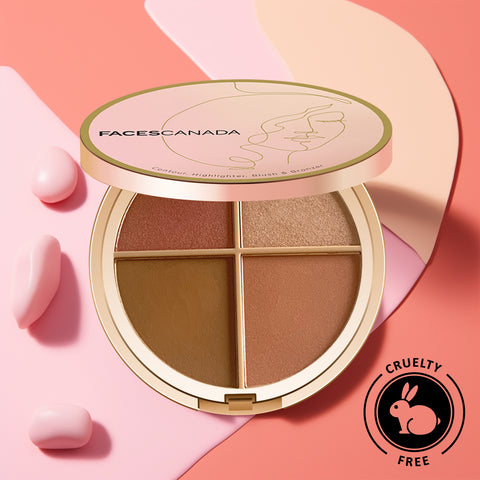 FACES CANADA Second Skin 4 in 1 Face Palette, 14.5g | Blush + Contour + Highlighter | Lightweight & Highly Pigmented | Luxurious Velvet Finish | Silky Smooth Texture | Easy To Blend