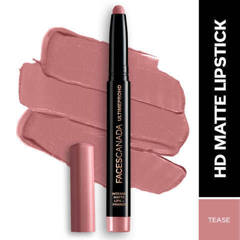 Faces Canada HD Intense Matte Lipstick | Feather light comfort | 10 hrs stay| Primer infused | Flawless HD finish | Made in Germany | Tease 1.4g
