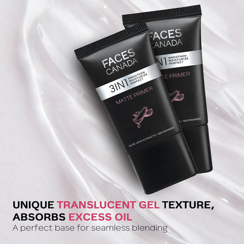 FACES CANADA Matte Primer, 30g | Oil-Free Matte Finish | Lightweight Gel Texture | Smoothens & Moisturizes Skin | Niacinamide, Hyaluronic Acid, Vitamin A, 30 gm