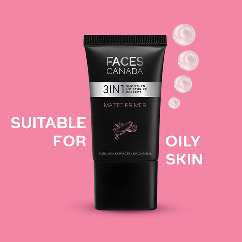 FACES CANADA Matte Primer, 30g | Oil-Free Matte Finish | Lightweight Gel Texture | Smoothens & Moisturizes Skin | Niacinamide, Hyaluronic Acid, Vitamin A, 30 gm