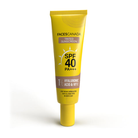 FACES CANADA Tinted Sunscreen, 30 gm | SPF 40 PA+++ | Protects From UVA, UVB & Blue-Light Rays | 1% Hyaluronic Acid & Vitamin C | Lightweight | No White Cast | No Alcohol | No Parabens