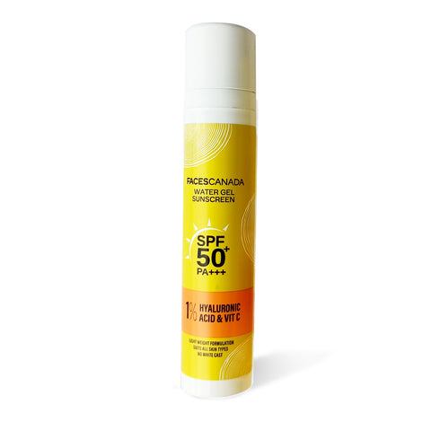 FACES CANADA Water Gel Sunscreen, 50 gm | SPF 50 PA+++ | Protects From UVA, UVB & Blue-Light Rays | 1% Hyaluronic Acid & Vitamin C | Lightweight | No White Cast | Natural Radiant Glow| No Alcohol