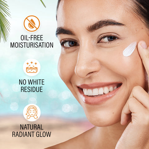FACES CANADA Water Gel Sunscreen, 50 gm | SPF 50 PA+++ | Protects From UVA, UVB & Blue-Light Rays | 1% Hyaluronic Acid & Vitamin C | Lightweight | No White Cast | Natural Radiant Glow| No Alcohol