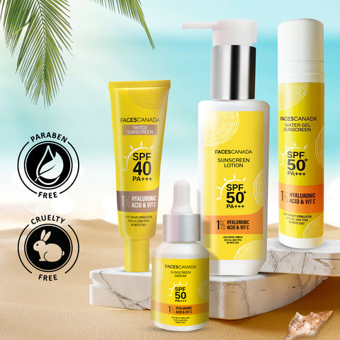 FACES CANADA Water Gel Sunscreen, 50 gm | SPF 50 PA+++ | Protects From UVA, UVB & Blue-Light Rays | 1% Hyaluronic Acid & Vitamin C | Lightweight | No White Cast | Natural Radiant Glow| No Alcohol