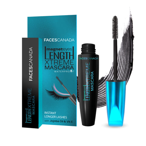 FACES CANADA Magneteyes Length Xtreme Mascara - Black, 8 gm | Volumizes Lashes | Waterproof | Quick Drying | Long Wear | Intense Black Finish | Lightweight | Enriched With Jojoba Oil & Vitamin B