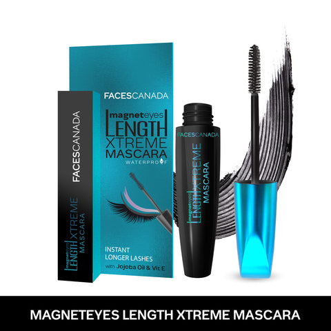 FACES CANADA Magneteyes Length Xtreme Mascara - Black, 8 gm | Volumizes Lashes | Waterproof | Quick Drying | Long Wear | Intense Black Finish | Lightweight | Enriched With Jojoba Oil & Vitamin B