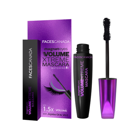 FACES CANADA Magneteyes Volume Xtreme Mascara - Black, 8 gm | Lengthens Lashes | Waterproof | Quick Drying | Long Wear | Intense Black Finish | Lightweight | Enriched With Jojoba Oil & Vitamin B