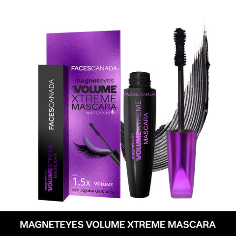 FACES CANADA Magneteyes Volume Xtreme Mascara - Black, 8 gm | Lengthens Lashes | Waterproof | Quick Drying | Long Wear | Intense Black Finish | Lightweight | Enriched With Jojoba Oil & Vitamin B