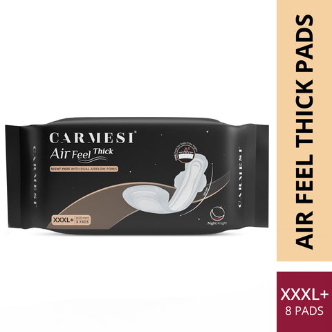 Carmesi Air Feel Thick Night Sanitary Pads | 8 XXXL+ Extra-Long Pads With Wide Back | Super-Soft & Cushiony | All-Night Stain Protection | No Leaks | Airy & Sweat-Free | Non-Toxic (8 Pads)
