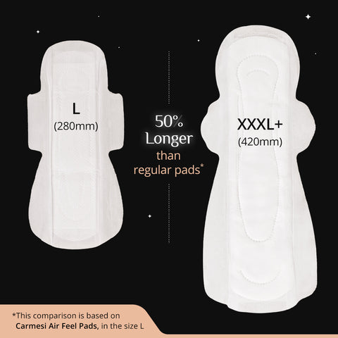 Carmesi Air Feel Thick Night Sanitary Pads | 8 XXXL+ Extra-Long Pads With Wide Back | Super-Soft & Cushiony | All-Night Stain Protection | No Leaks | Airy & Sweat-Free | Non-Toxic (8 Pads)
