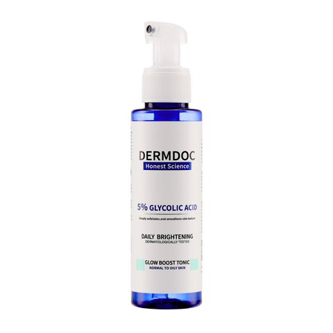 DERMDOC 5% Glycolic Acid Glow Boost Tonic (100 ml) | Toner For Glowing Skin | Gentle Exfoliation | Precision Spray Bottle | Skin Brightening