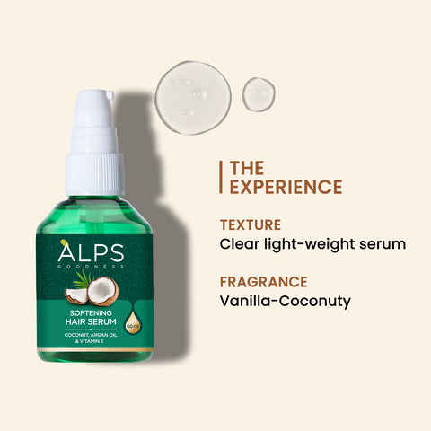 Alps Goodness Softening Hair Serum with Coconut, Argan Oil & Vitamin E (60 ml) | For Soft & Frizz-Free Hair | Hair Serum for Smoothening | Adds Shine