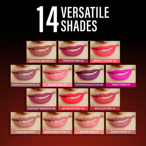 FACES CANADA Comfy Silk Liquid Lipstick - Ebony Rose 14, (3 ml) | Satin Matte HD Finish | Luxe Comfort | Longlasting | No Dryness | Smooth Texture | Mulberry Oil & Shea Butter For Plump Hydrated Lips