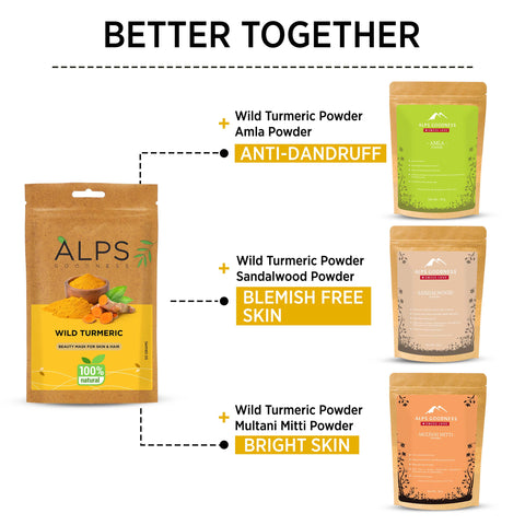 Alps Goodness Powder - Wild Turmeric (50 gm) | 100% Natural Kasturi Haldi Powder | No Chemicals, No Preservatives, No Pesticides | Face Mask for Even Toned Skin & Glow