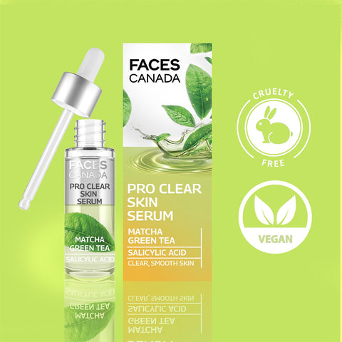 FACES CANADA Pro Clear Skin Serum, 27 ml | Matcha Green Tea & Salicylic Acid | Biphasic Face Serum | Nourishes & Soothes For Clear, Radiant & Acne-Free Skin | Helps Reduce Redness & Unclogs Pores