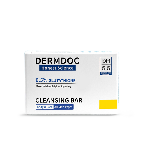 DERMDOC 0.5% Glutathione Cleansing Soap Bar (75 gm) | Soap Free Formula | Sensitive Skin Friendly | Skin Brightening | Gentle & Non-Drying