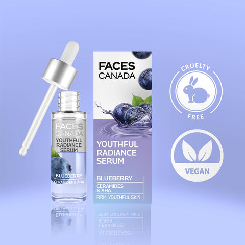 FACES CANADA Youthful Radiance Serum, 27 ml | Blueberry, AHA & Ceramides | Biphasic Face Serum | Anti-Ageing | Brightens, Hydrates, Moisturizes For Younger-Looking, Radiant Skin